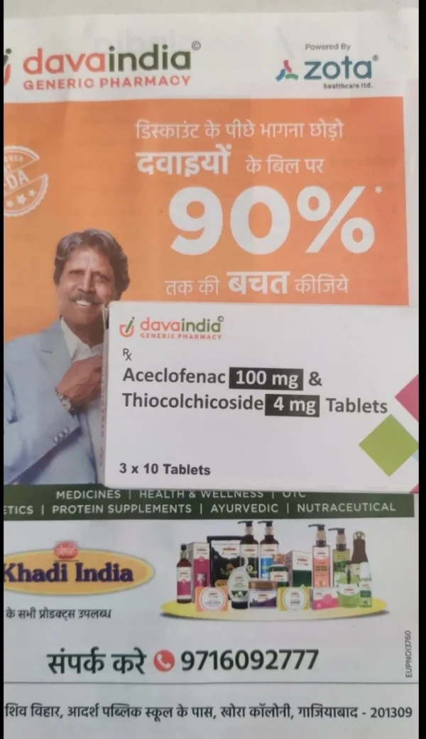 Aceclofenac 100 mg & Thiocolchicoside 4 mg Tablets