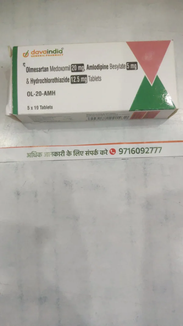 Olmesarian Medoxomil 20 mg, Amlodipine Besylate 5 mg & Hydrochlorothiazide 12.5 mg Tablets